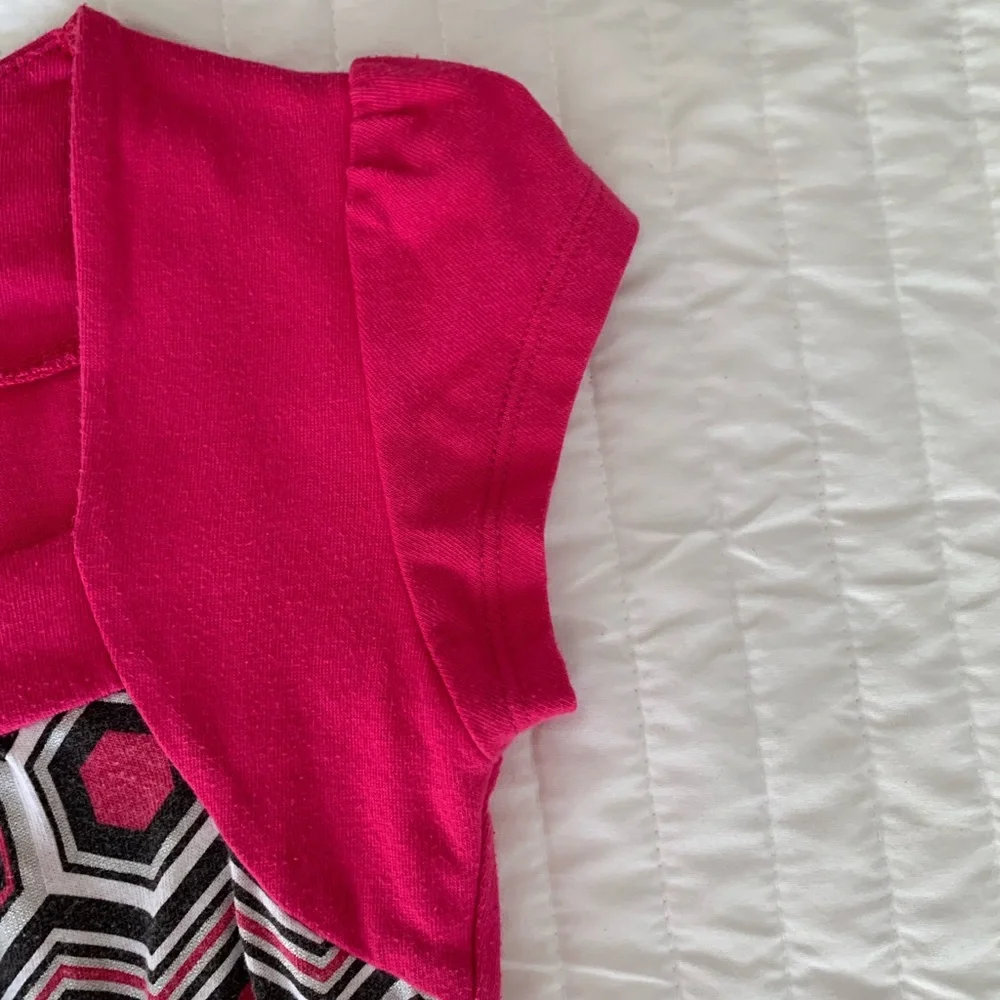 One Step Ahead Set Girls M (10-12) Pink Brown Top Leggings Geometric Tie Back